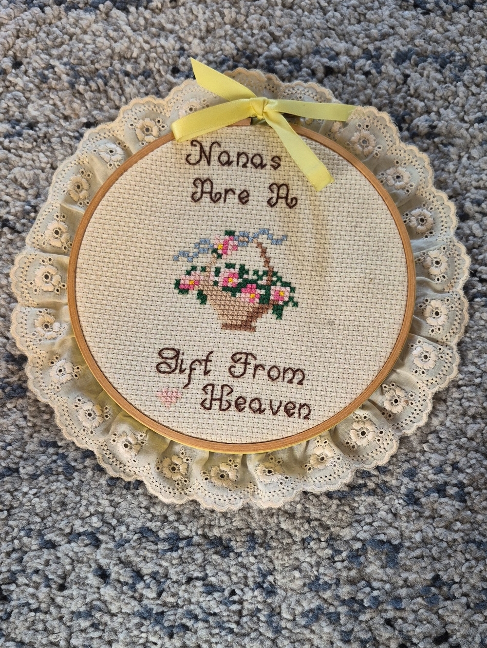 Handmade 'Nanas Are A Gift From Heaven' Cross Stitch Wall Art - Cream & Yellow